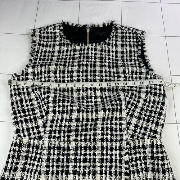 Ann Taylor Dress Womens 10 Black White Fringe Tweed Flare Plaid New Classic Work - Picture 9 of 12